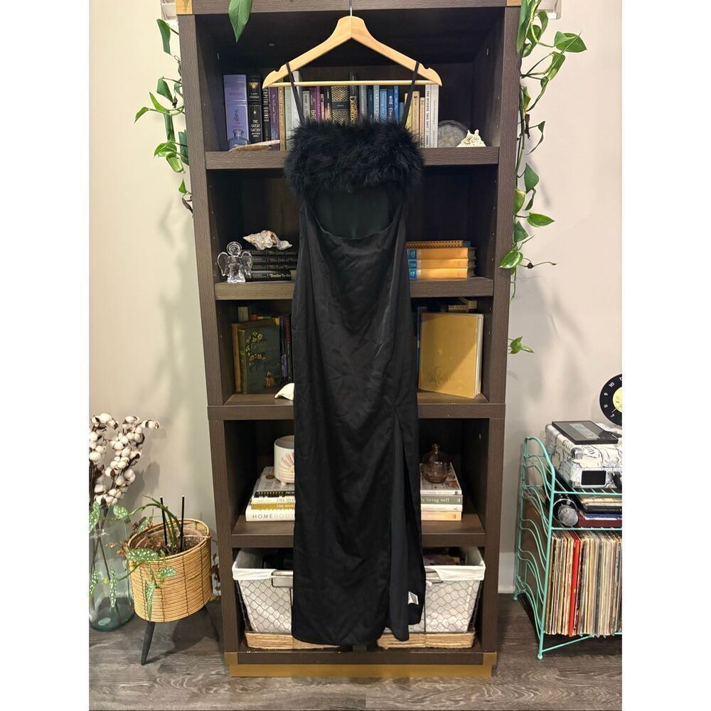 Cider Black Feather Boa Cutout Maxi Dress Size XS